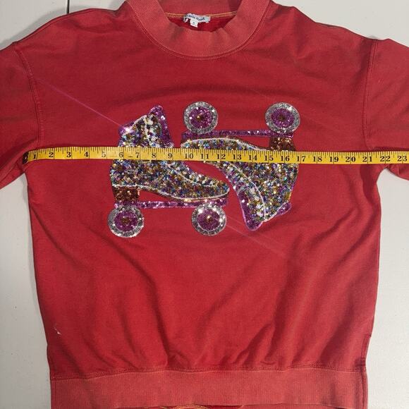 white birch Womens S Crewneck Sweater Sequin Roller Skates Holiday Loungewear ca - Picture 5 of 10